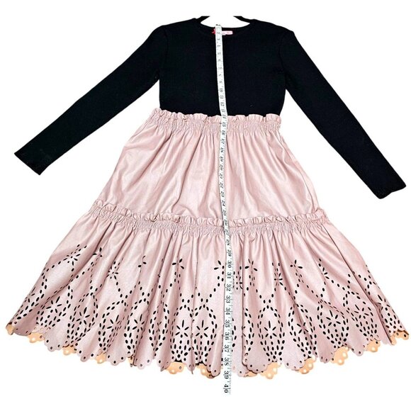 Melange Girl Long-Sleeve Black & Pink Dress With Eyelet Design Size 18 - Picture 8 of 10